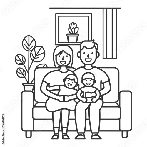 Outline illustration Celebration International Family Day family members in a positive vibes