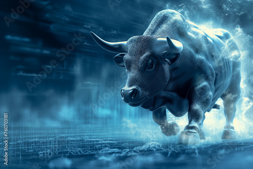 A powerful bull, symbolizing the bullish trends and optimism in cryptocurrency markets.