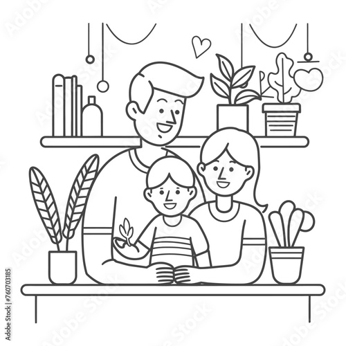 Outline illustration Celebration International Family Day family members in a positive vibes