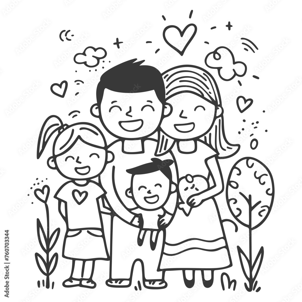 Outline illustration Celebration International Family Day family members in a positive vibes