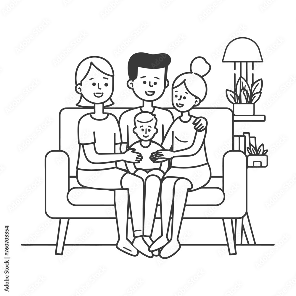 Outline illustration Celebration International Family Day family members in a positive vibes