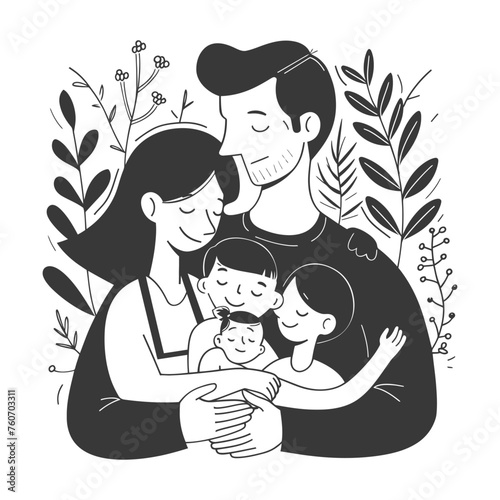 Outline illustration Celebration International Family Day family members in a positive vibes