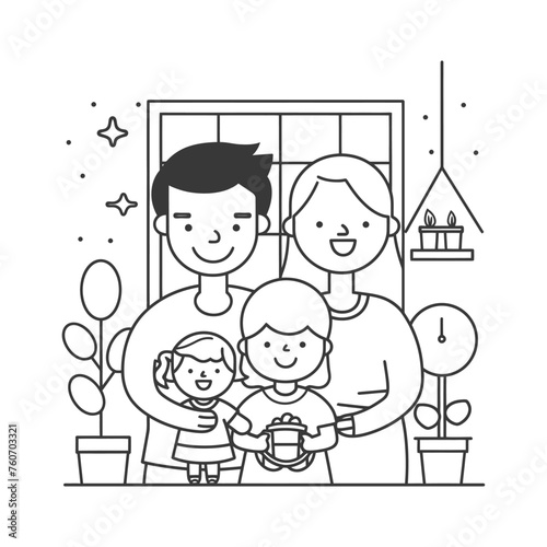 Outline illustration Celebration International Family Day family members in a positive vibes