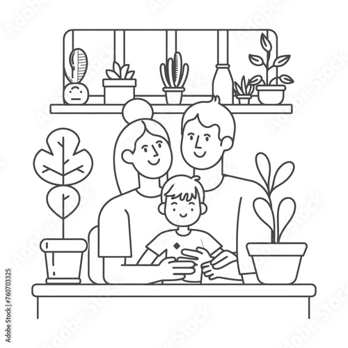 Outline illustration Celebration International Family Day family members in a positive vibes