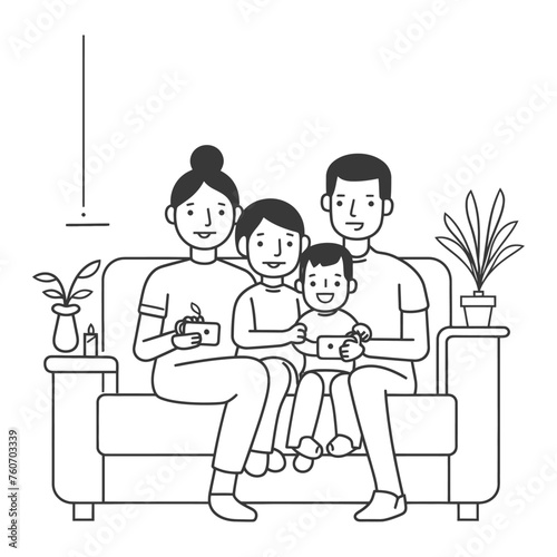Outline illustration Celebration International Family Day family members in a positive vibes