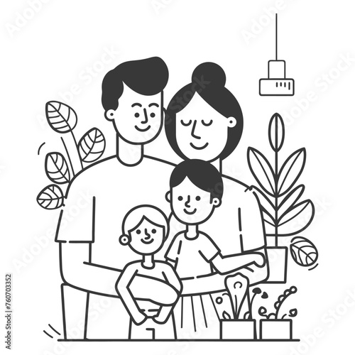 Outline illustration Celebration International Family Day family members in a positive vibes