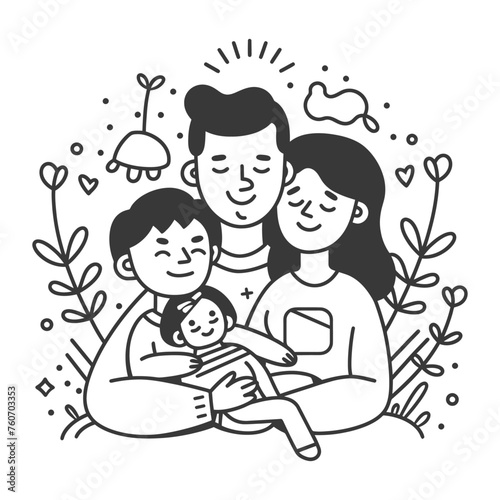 Outline illustration Celebration International Family Day family members in a positive vibes