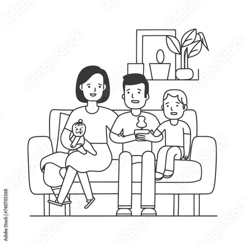 Outline illustration Celebration International Family Day family members in a positive vibes