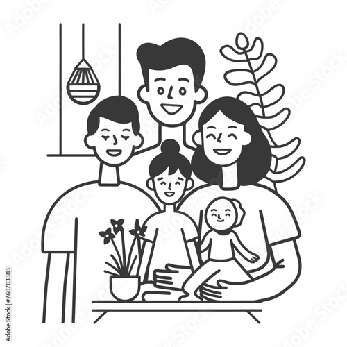 Outline illustration Celebration International Family Day family members in a positive vibes