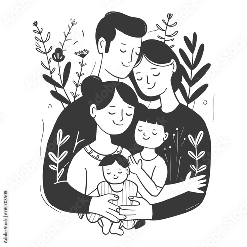 Outline illustration Celebration International Family Day family members in a positive vibes