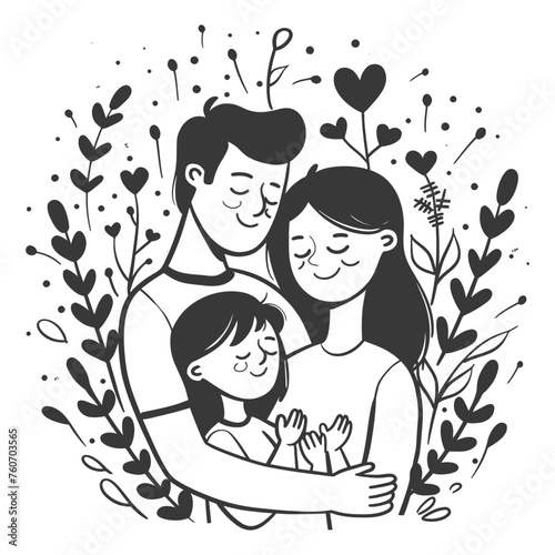 Outline illustration Celebration International Family Day family members in a positive vibes