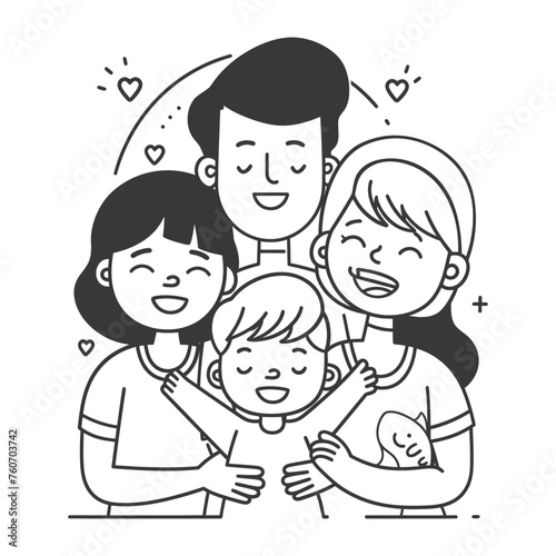 Outline illustration Celebration International Family Day family members in a positive vibes