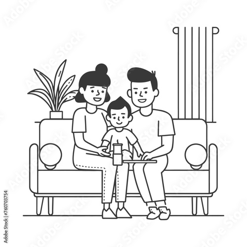 Outline illustration Celebration International Family Day family members in a positive vibes