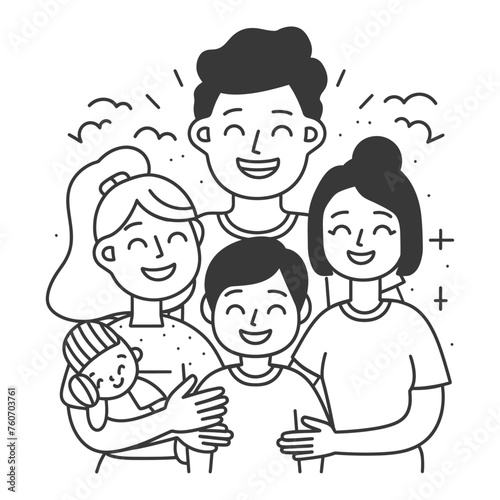 Outline illustration Celebration International Family Day family members in a positive vibes