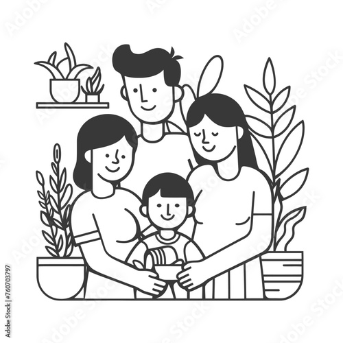 Outline illustration Celebration International Family Day family members in a positive vibes