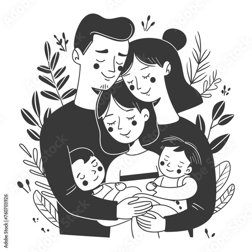 Outline illustration Celebration International Family Day family members in a positive vibes