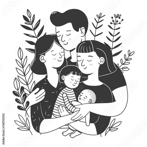 Outline illustration Celebration International Family Day family members in a positive vibes