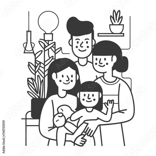 Outline illustration Celebration International Family Day family members in a positive vibes