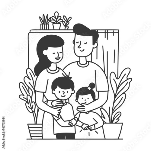 Outline illustration Celebration International Family Day family members in a positive vibes