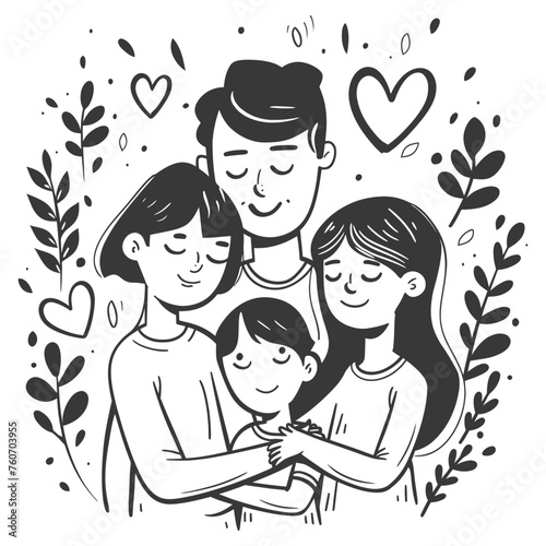 Outline illustration Celebration International Family Day family members in a positive vibes