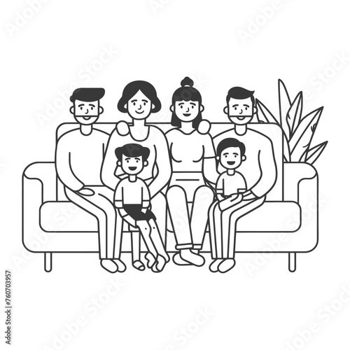 Outline illustration Celebration International Family Day family members in a positive vibes