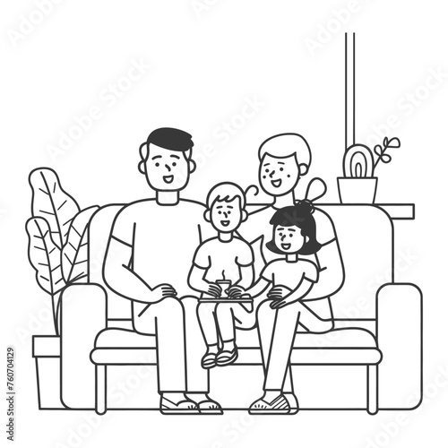 Outline illustration Celebration International Family Day family members in a positive vibes
