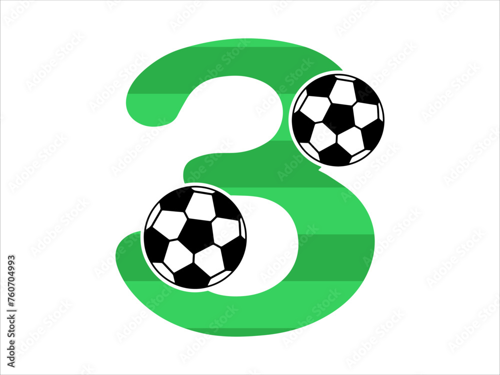 Alphabet Number 3 with Soccer Ball Illustration Alphabet Number 3 with Soccer Ball Illustration