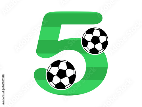 Alphabet Number 5 with Soccer Ball Illustration