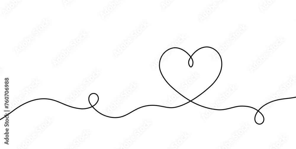 Heart hand drawn. Heart continuous line drawing. Single contour heart for love design. Single lineart sketch heart. Symbol love. Simplicity sign isolated on white background. Vector illustration