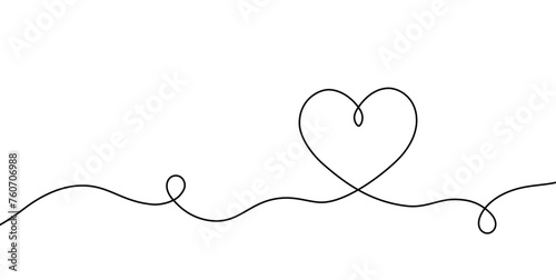 Heart hand drawn. Heart continuous line drawing. Single contour heart for love design. Single lineart sketch heart. Symbol love. Simplicity sign isolated on white background. Vector illustration photo