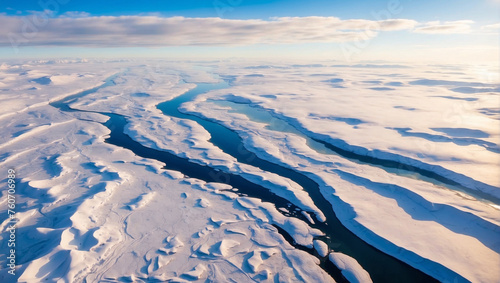 Aerial landscape of the snowy expanses of the Arctic
