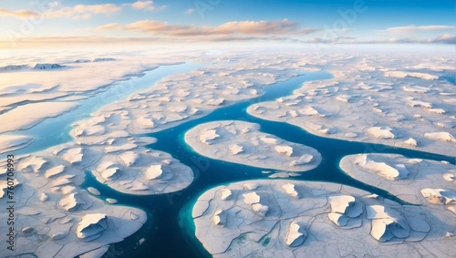 Aerial landscape of the snowy expanses of the Arctic photo