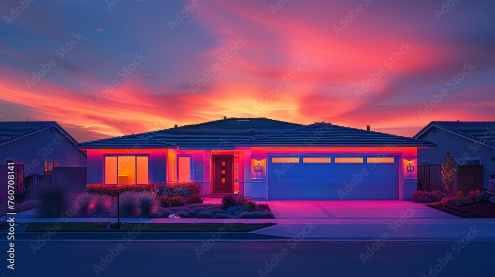 House glowing in vivid thermal colors at dawn House glowing in vivid thermal colors at dawn