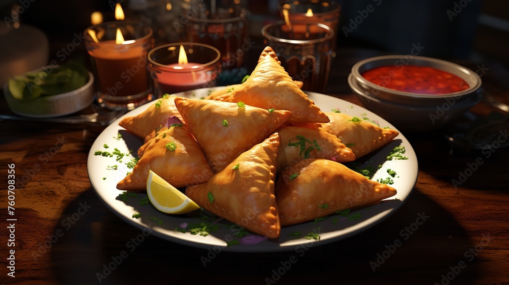 Food Plate with Vegetarian Samosas 8k Realistic Food Plate with Vegetarian Samosas 8k Realistic