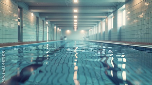 the essence of stillness and focus with a shot of calm pool lanes bathed in natural light photo