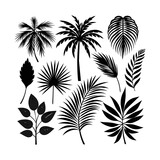 set of black silhouettes of leaves