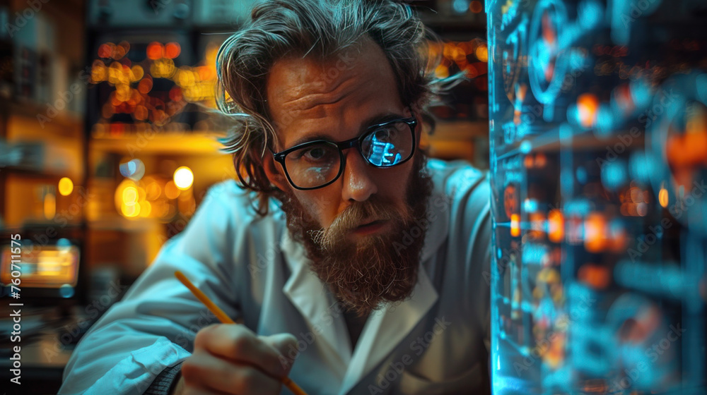 Man With Beard and Glasses Looking at Something