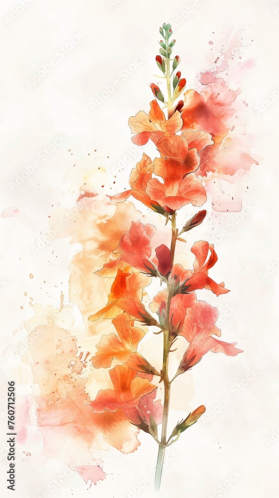 Watercolor snapdragon illustration where the fiery hues meet the softness of watercolor magic Watercolor snapdragon illustration where the fiery hues meet the softness of watercolor magic