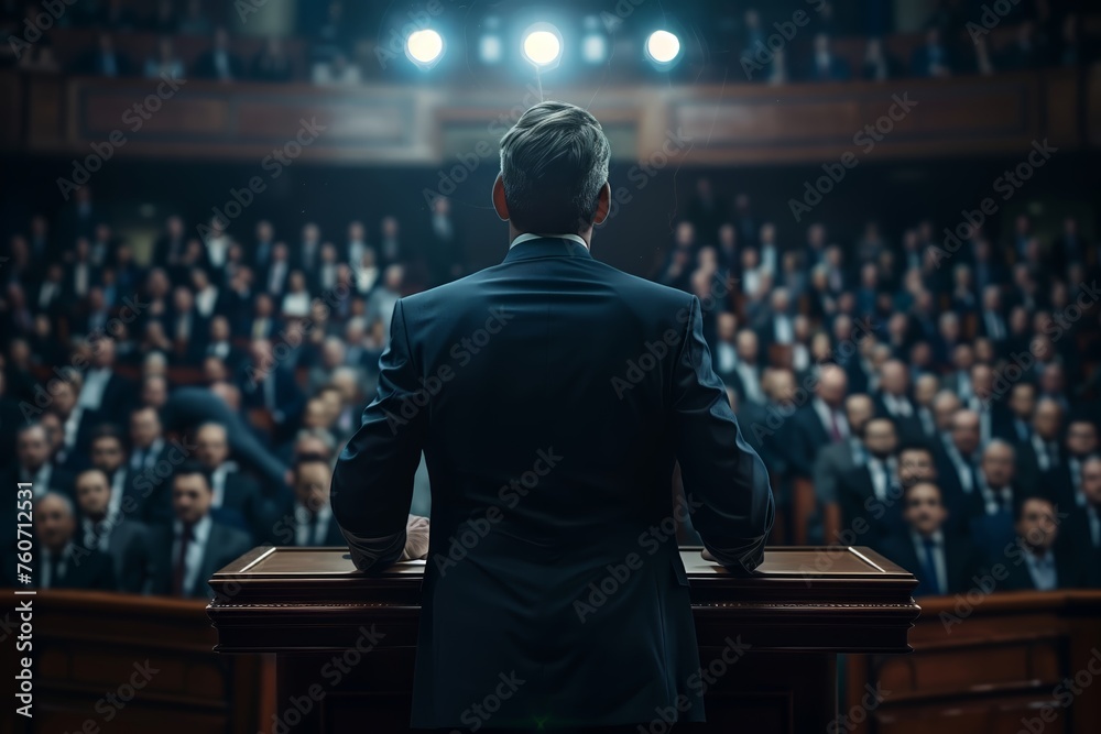 Fototapeta premium Speaker addressing an audience in a hall