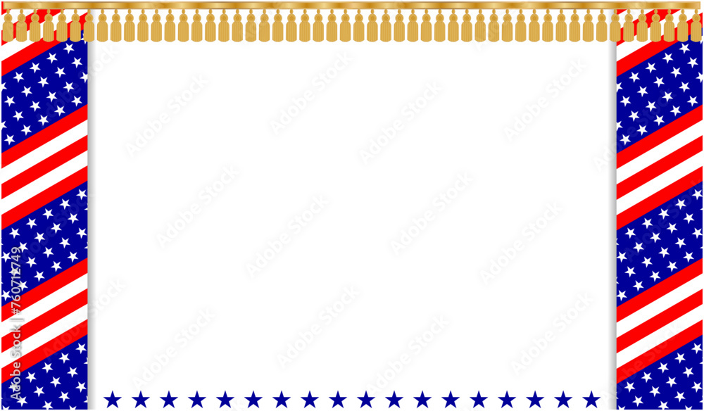 Obraz premium American flag symbols frame border with festive golden ribbon with empty space for text vector design template.