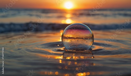 Abstract beautiful transparent soap bubbles floating on sunset background Abstract beautiful transparent soap bubbles floating on sunset background on beach