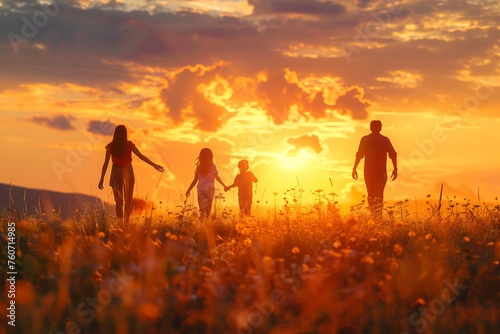 Family enjoying sunset in the countryside