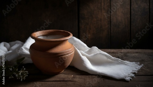 Clay pot with water. Holy Thursday photo