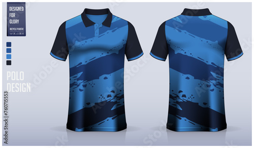 Polo shirt mockup template design for soccer jersey, football kit or sportswear. Sport uniform in front view and back view. T-shirt mockup for sport club. Fabric pattern.