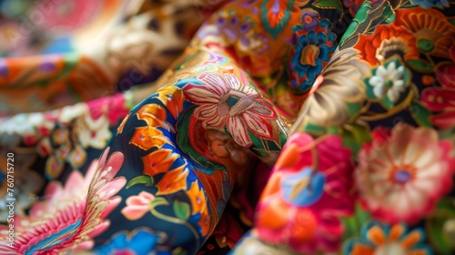 Slavic fabric pattern. Traditional floral beautifully folded textile with ornaments