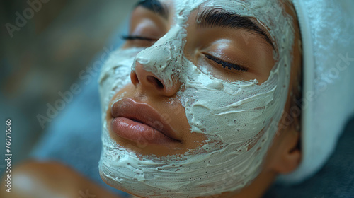 Woman Receiving Facial Mask Treatment photo