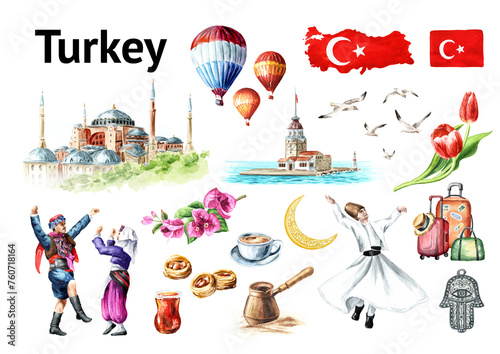 Photography Travel to the Turkey, symbols set
