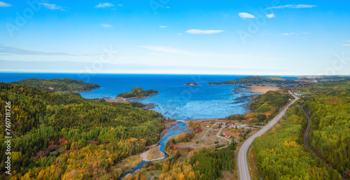 Vibrant landscape on the East Coast of Atlantic Ocean. with road.
