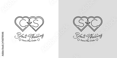 Letters CS and SC Wedding Love Logo, for couples with C and S initials