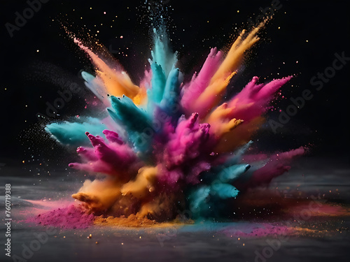Explosion splash of colorful powder with freeze isolated on background  abstract splatter of colored dust powder.